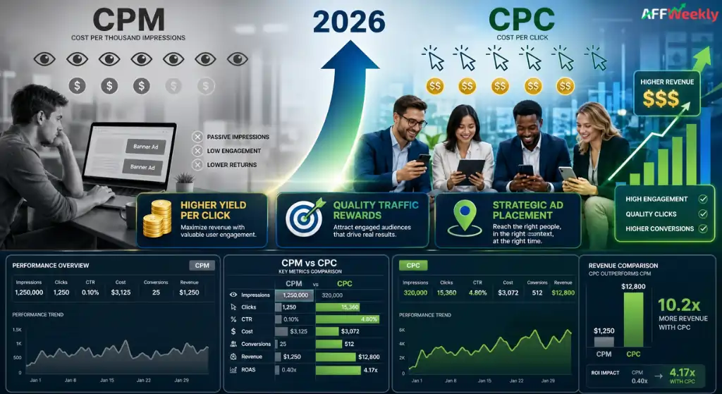 CPC ad network performance compared to CPM advertising models