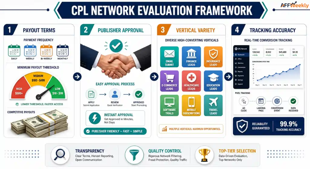 CPL ad network ranking criteria and evaluation process