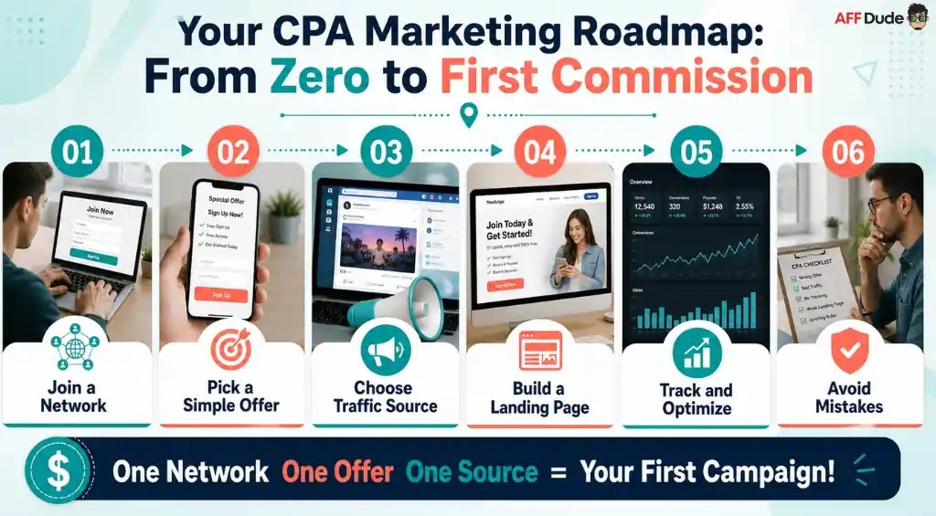 Beginner setting up a CPA affiliate marketing campaign step by step