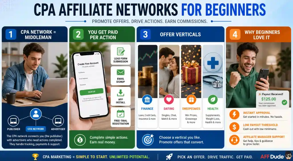Beginner using CPA affiliate networks to earn commission online