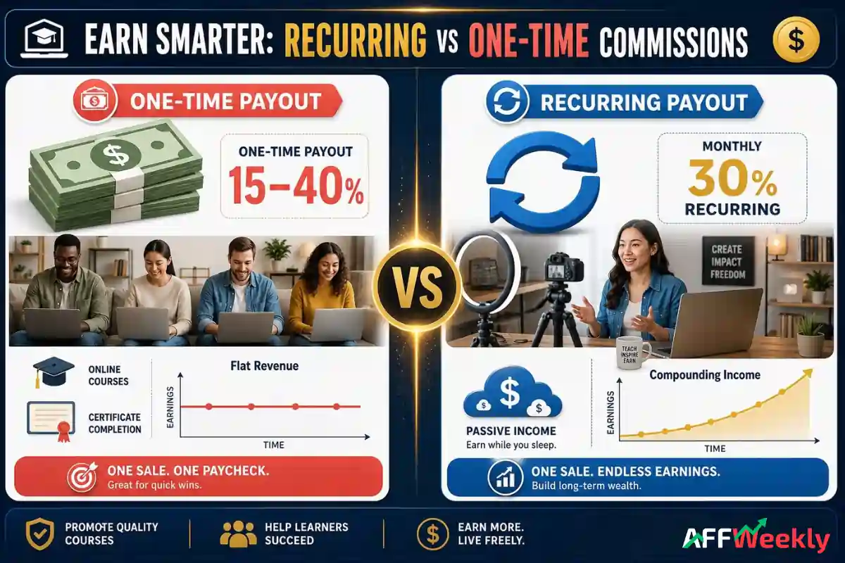 Comparison of recurring and one-time e-learning affiliate commissions