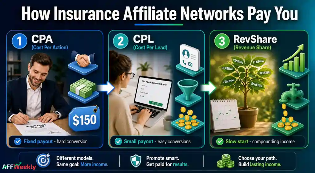 Insurance affiliate commission payment models comparison
