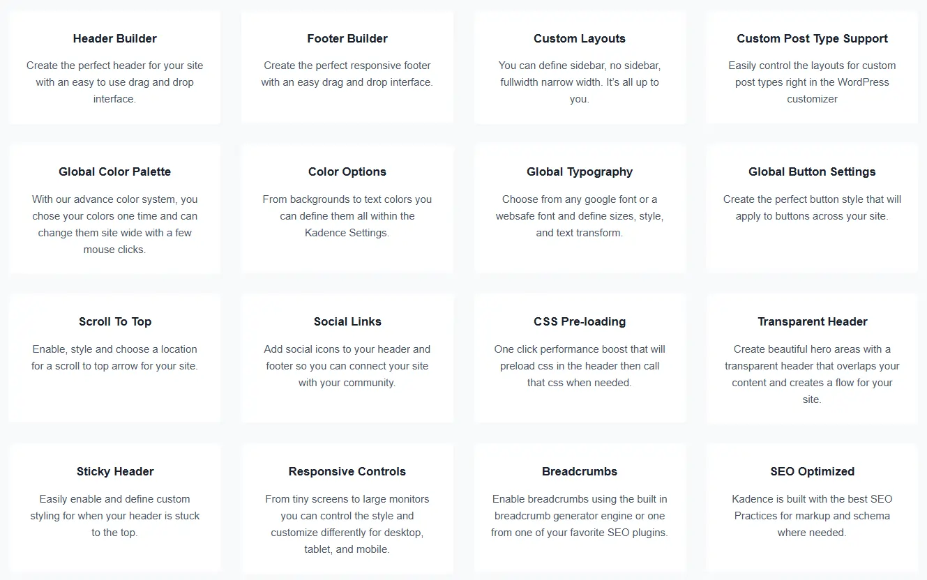 Kadence WP Features