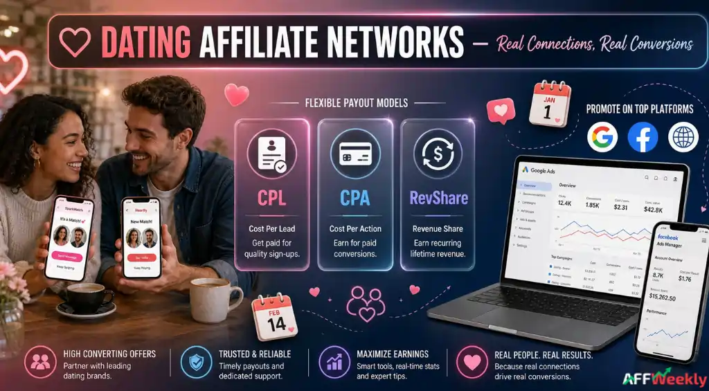 Mainstream dating affiliate platform conversion process illustration