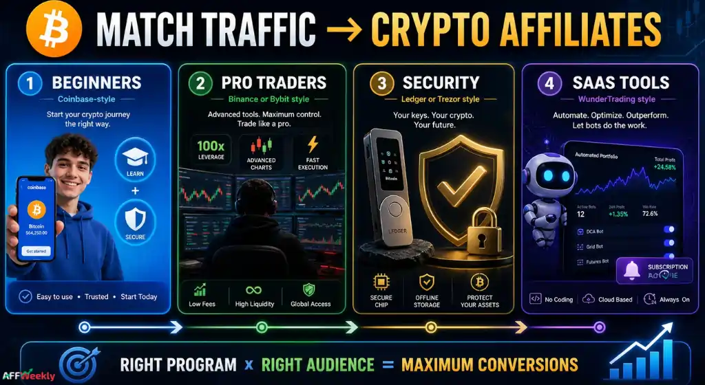 Match crypto affiliate programs with website traffic