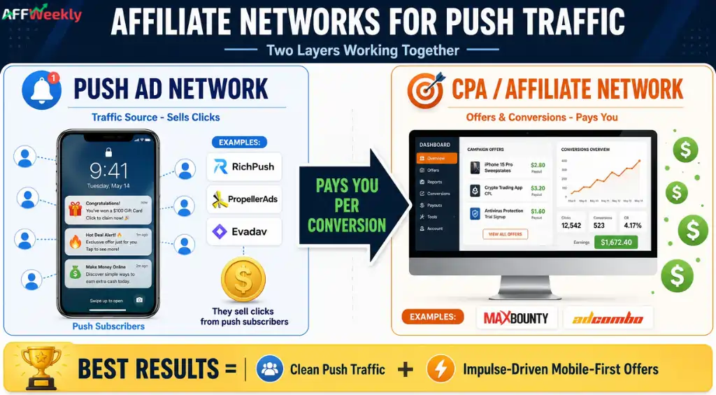 Push notification affiliate marketing network traffic overview