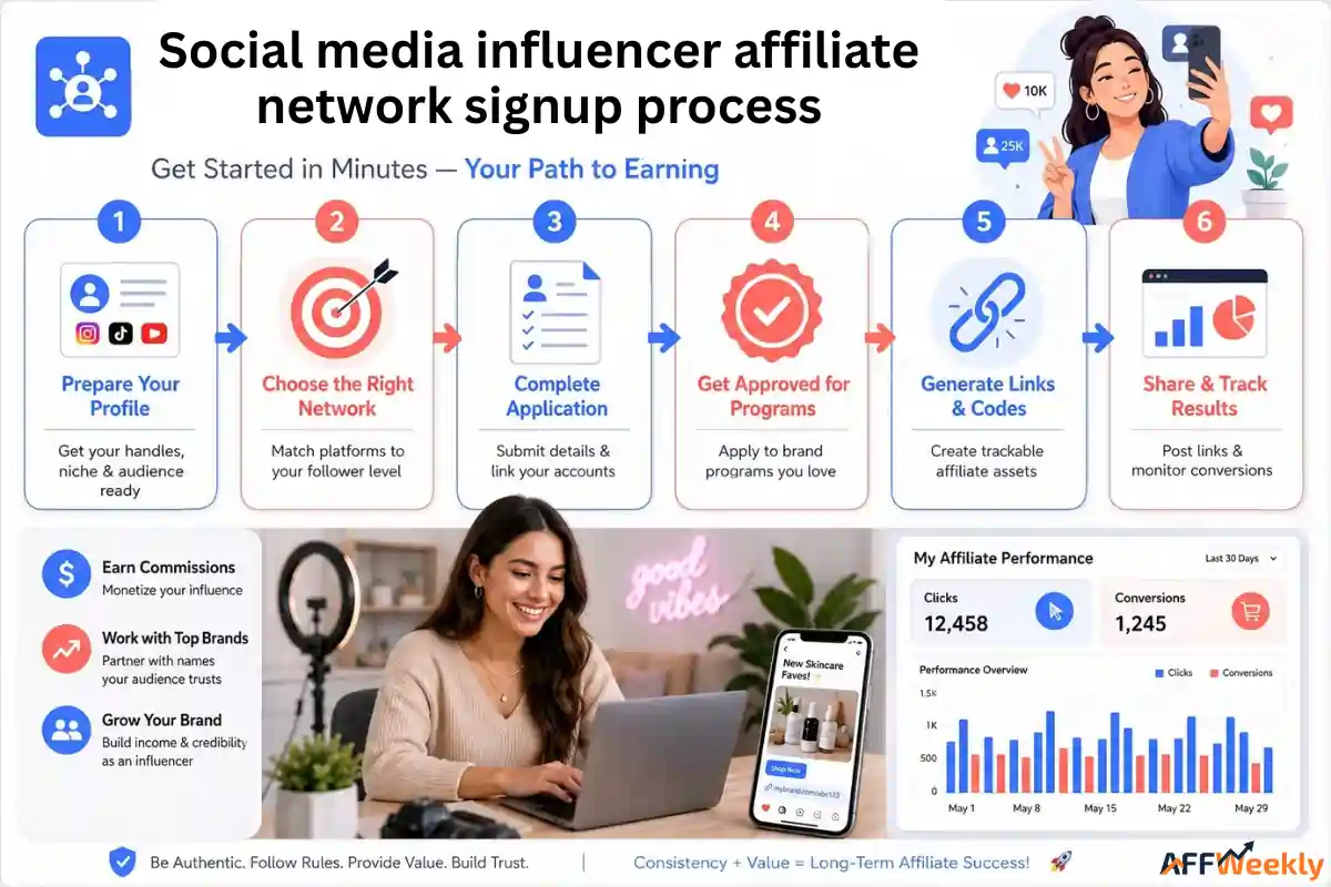 Social media influencer affiliate network signup process