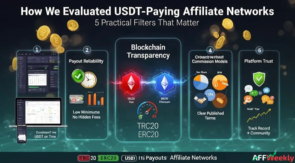 Affiliate networks evaluated for USDT crypto payments