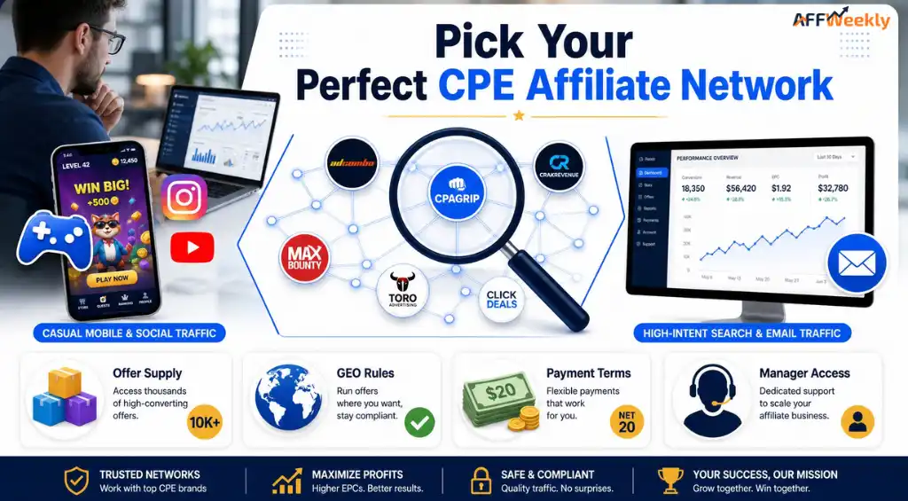 CPE affiliate network selection for verticals