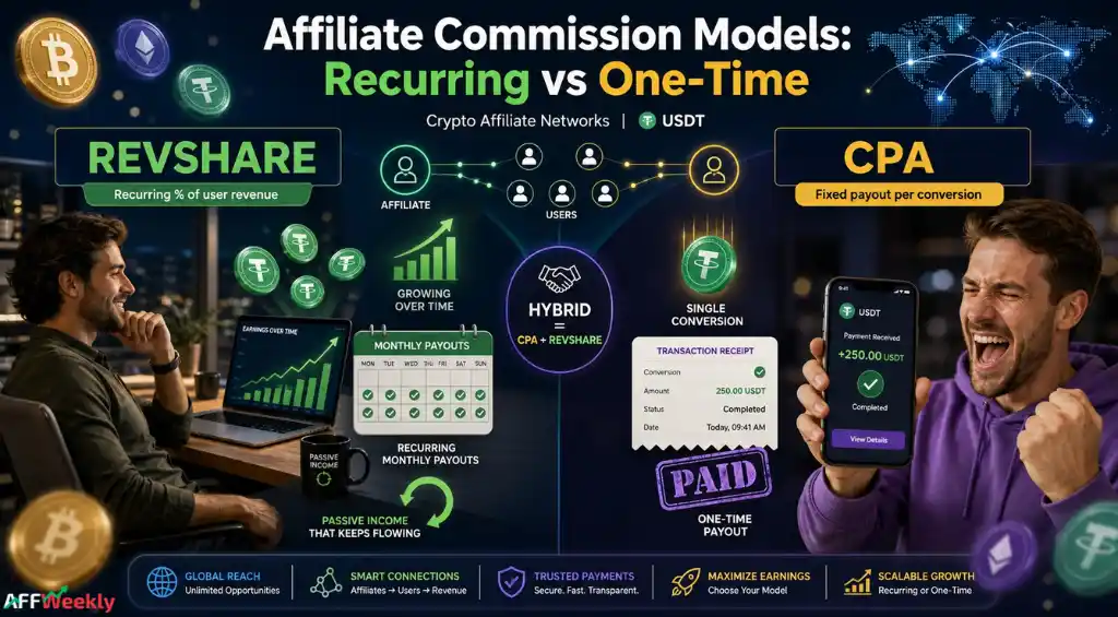 Crypto affiliate RevShare and CPA commission models