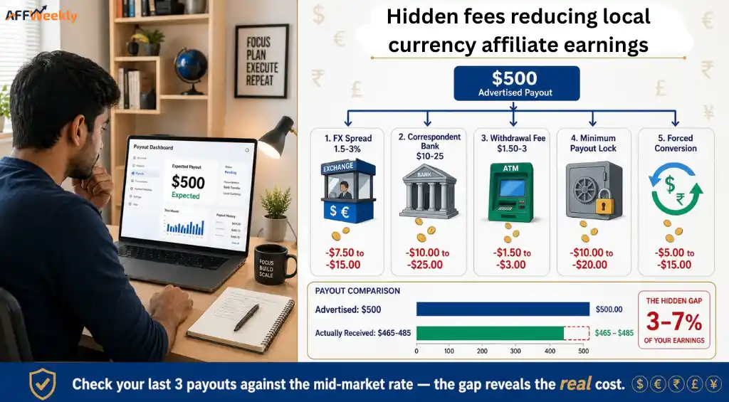 Hidden fees reducing local currency affiliate earnings