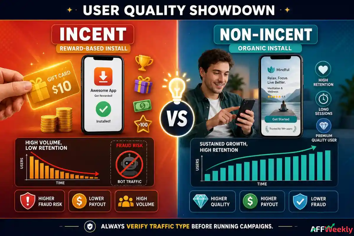 Incent vs non-incent app install traffic acceptance rules