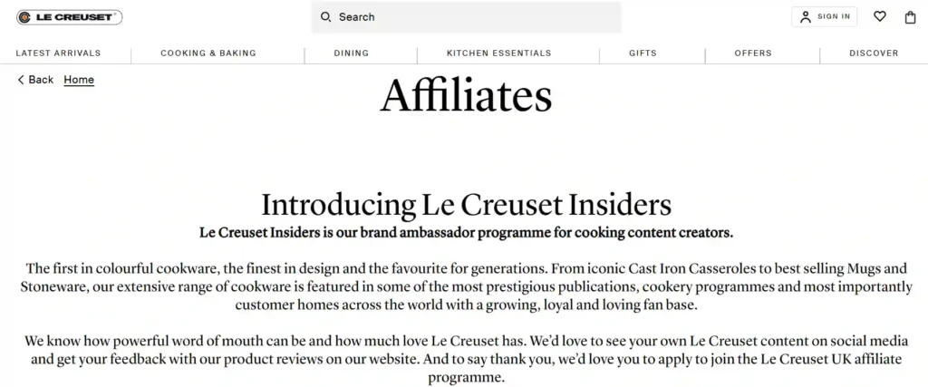 Le Creuset Affiliate Program